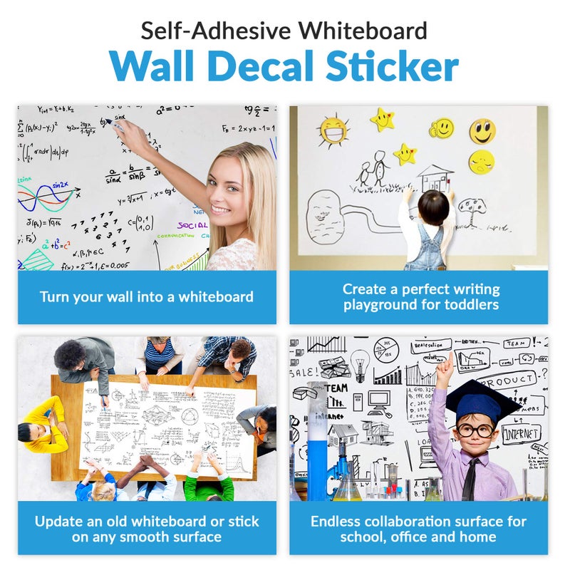 embellish Extra Large Whiteboard Decal Sticker, Self-Adhesive Paper Message Board (6.5 FEET) Peel and Stick Wallpaper with 4 Dry Erase Markers, Size 17.7â€ X 78.7â€ - Image 3